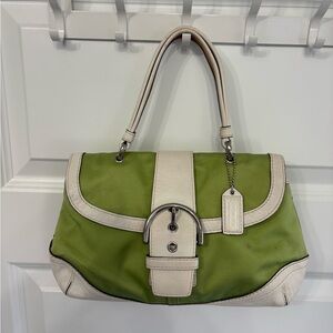 Coach Vintage Soho Y2K Twill Top Handle Bag 0798 Green and White